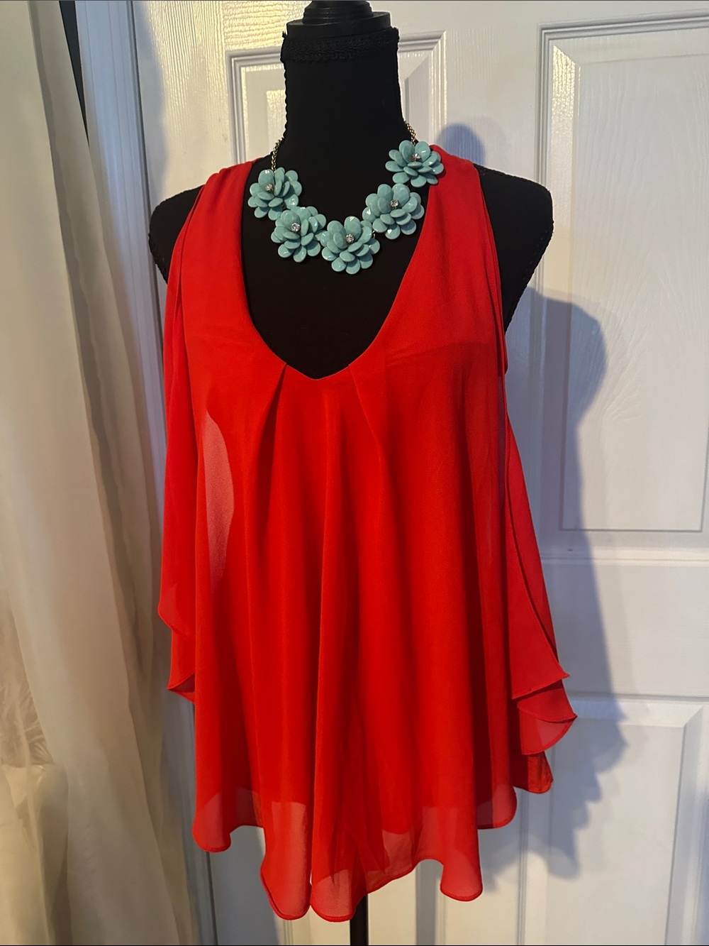 Michelle Nicole Red Layered Chiffon V-Neck Sleeveless Tank